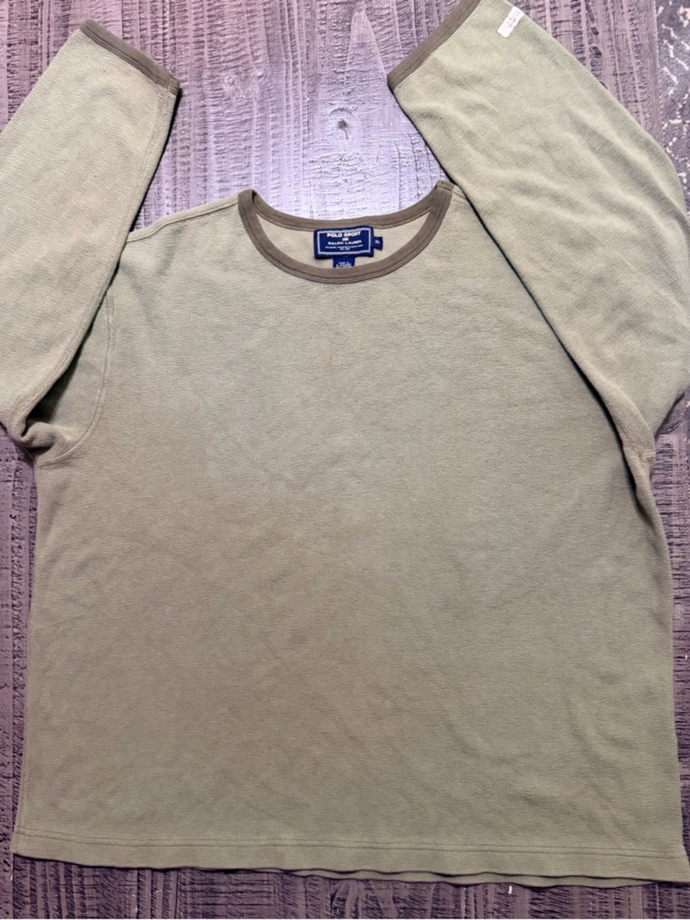 Polo by Ralph Lauren Olive Green Long Sleeve Tee with Brown Trim